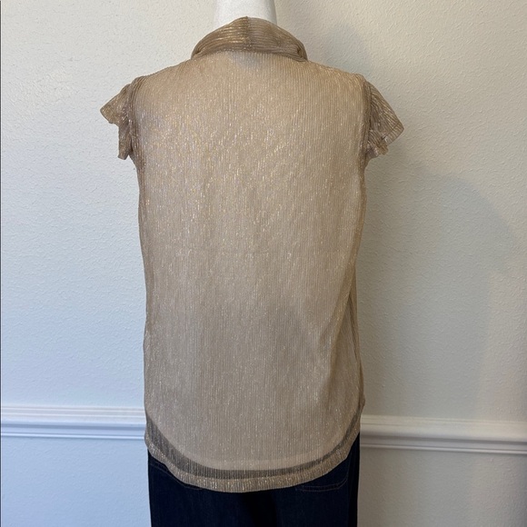 Draper James Gold Button Down Blouse with Bow Detail and Ruffle Cap Sleeves - Picture 6 of 7